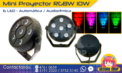 Proyector LED RGBW 10watts Audio Ritmica/Auto - Imagen 1
